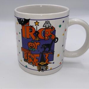 Vintage HALLOWEEN Coffee Mug Witch Cat Trick-or-Treat Pumpkin 1994 J.I.I.   AB02